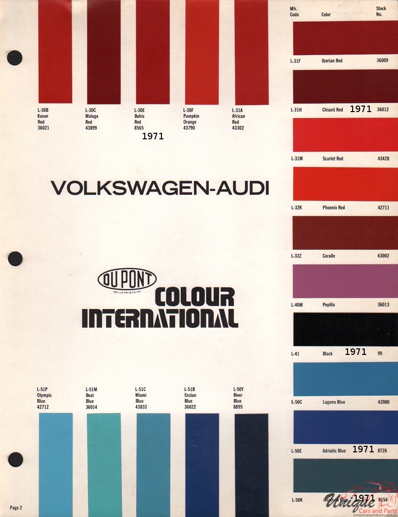 1971 Volkswagen Paint Charts DuPont Cx 3